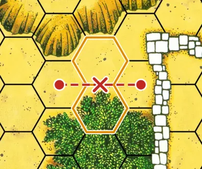 Example on the Village map: a line of fire running exactly along a hex side